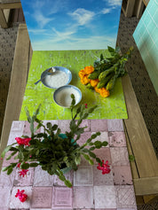 Double-sided photography backdrop - Wood 85 Mojito + Tile 62 Bermuda Herringbone