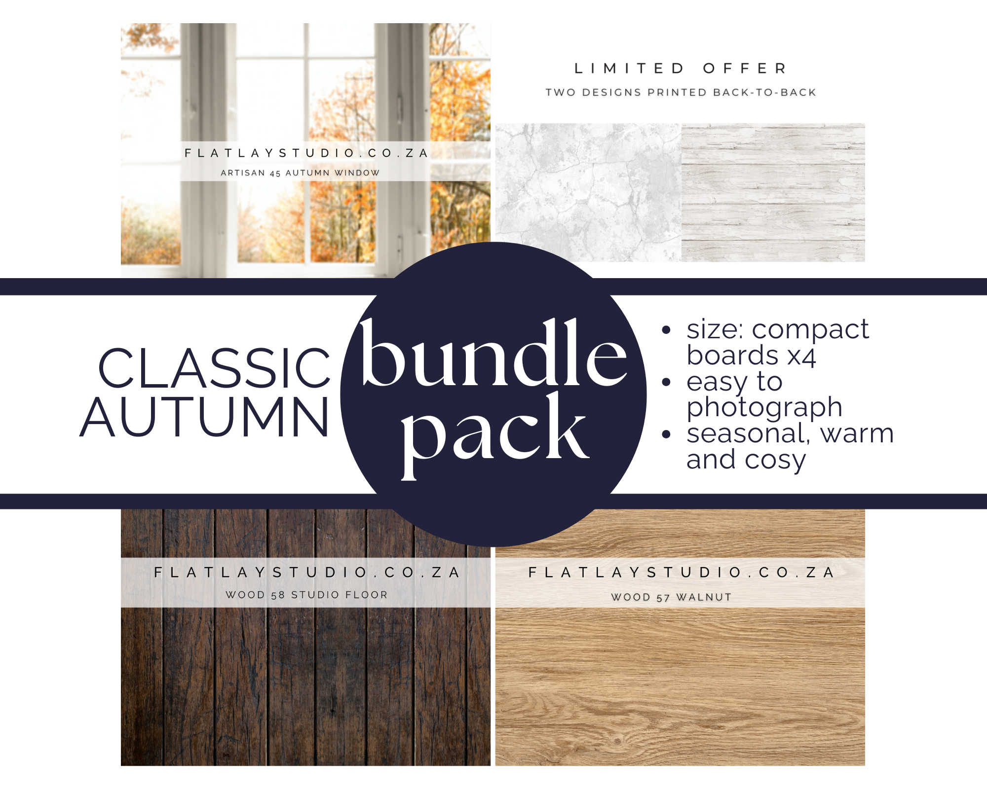 Classic Autumn - Content Creation Bundle Kit- Compact photography backdrop Boards x4