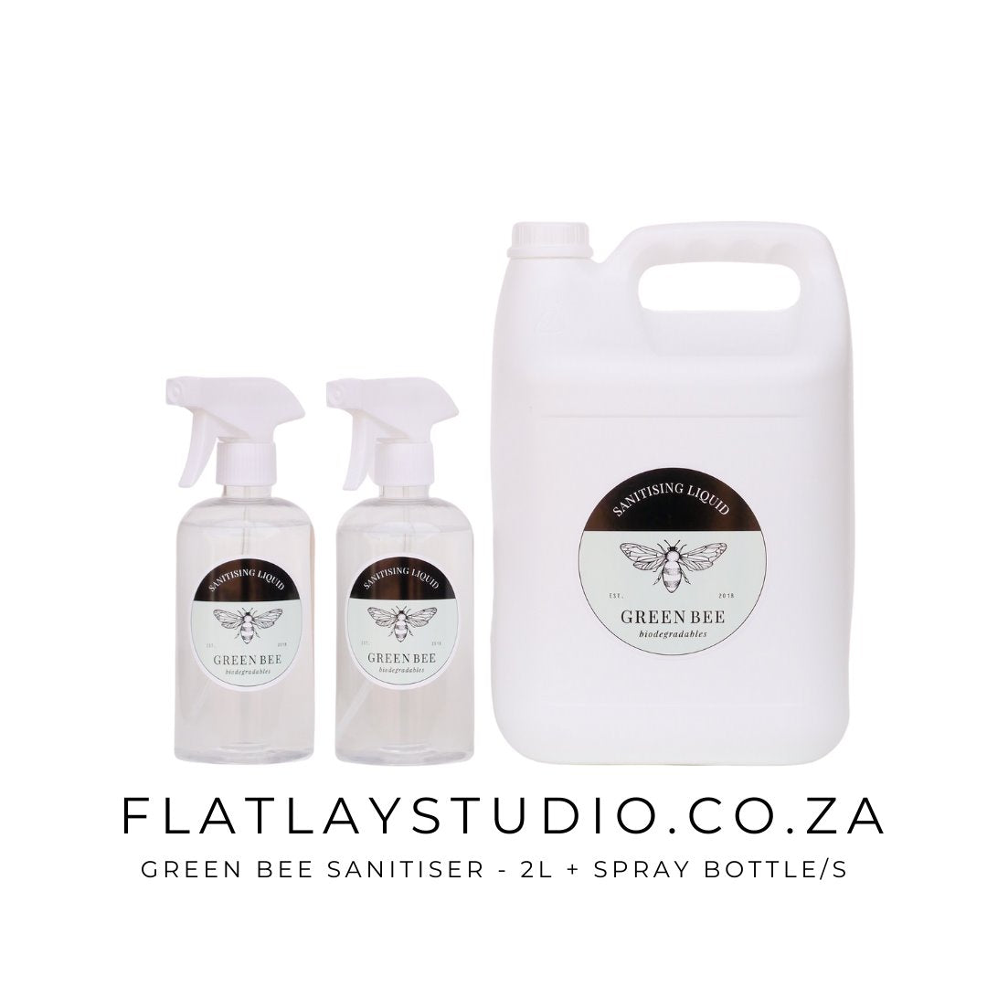 Green Bee Sanitizer - 2 litre + Plastic Spray Bottle - FlatlayStudio Sanitiser