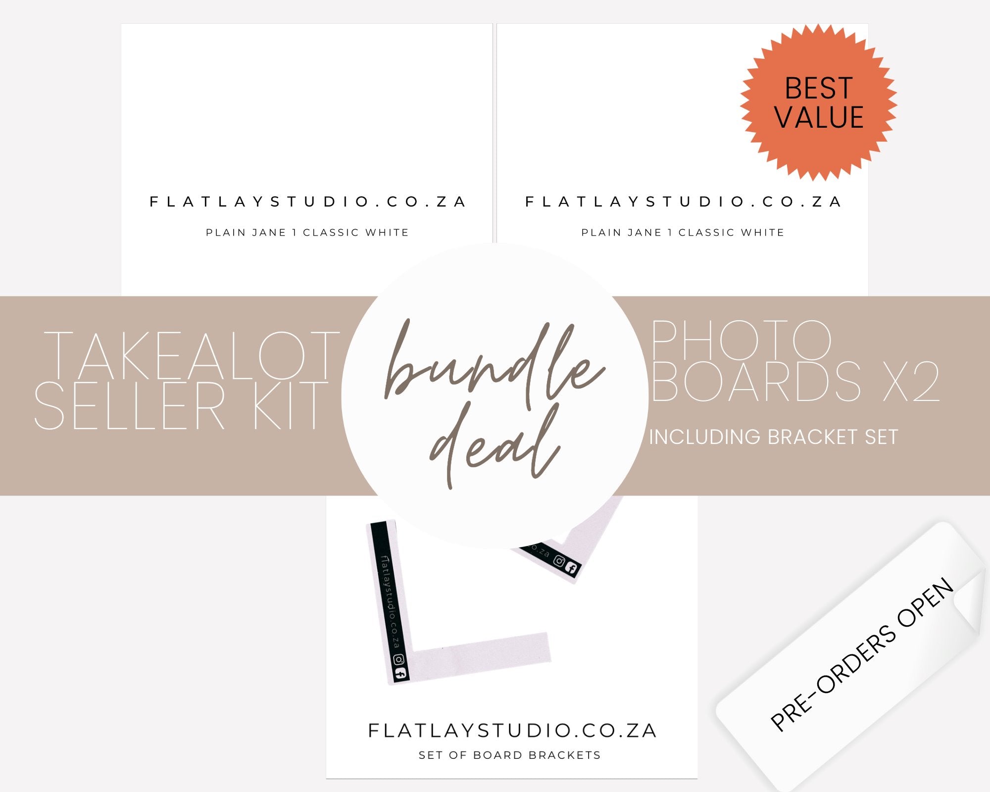 Takealot Seller Kit - Plain white boards x2 plus bracket set Flatlay Styling Board Flatlay Studio 
