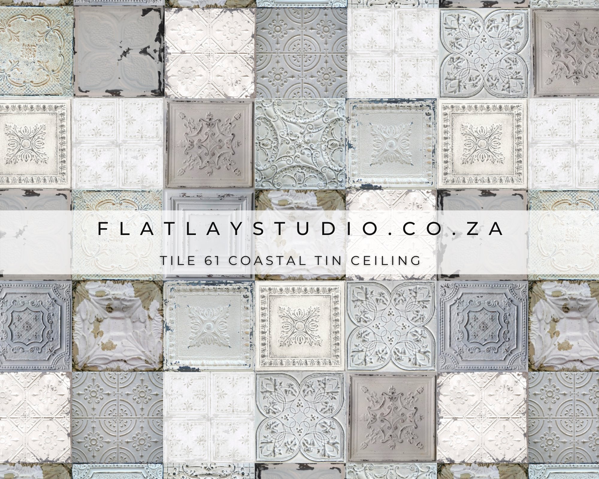 Tile 61 Coastal Tin Ceiling - FlatlayStudio Flatlay Styling Board